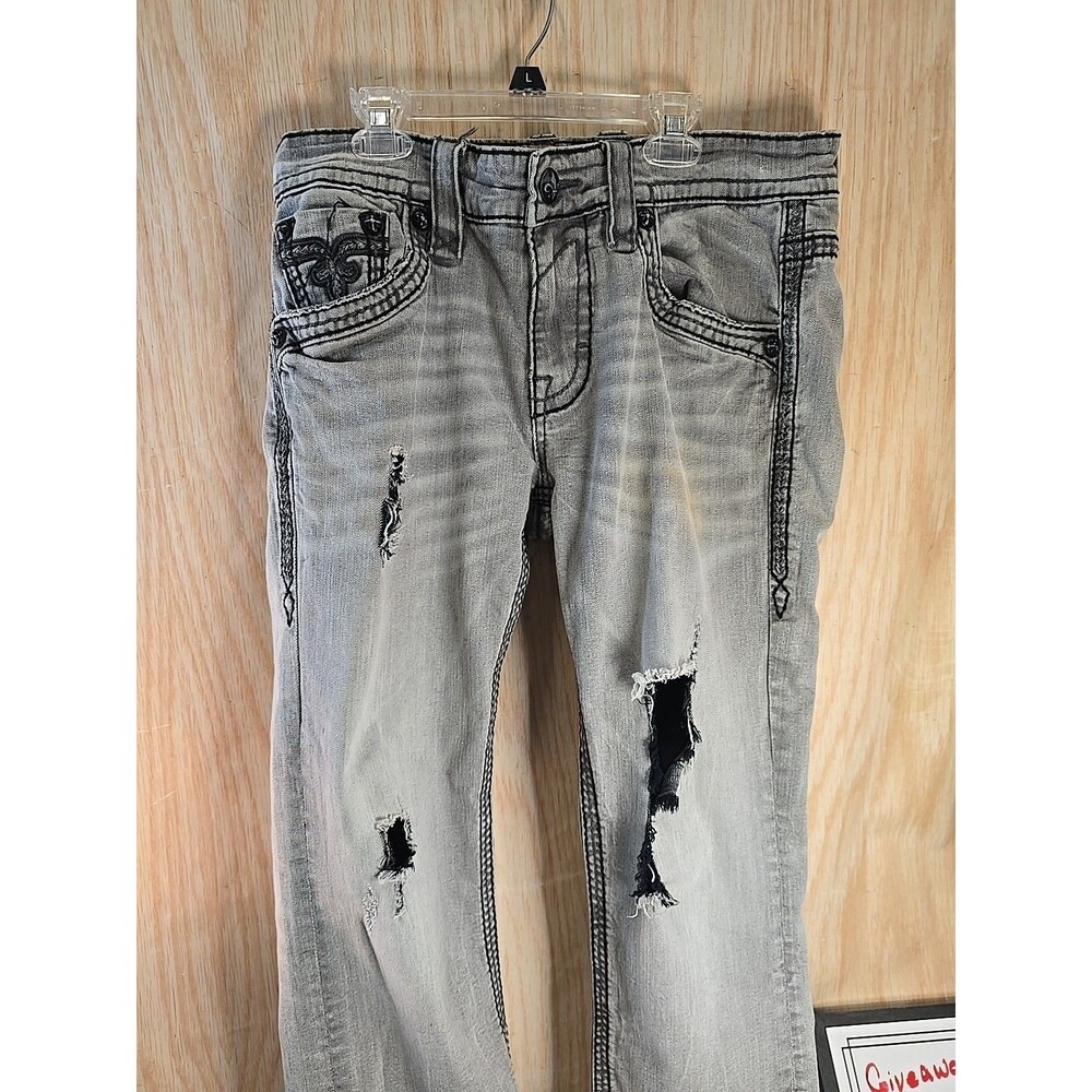 Mens Rock Revival Jeans "PHOENIX  STRAIGHT"  32 X 32 GRAY ACIID WASH